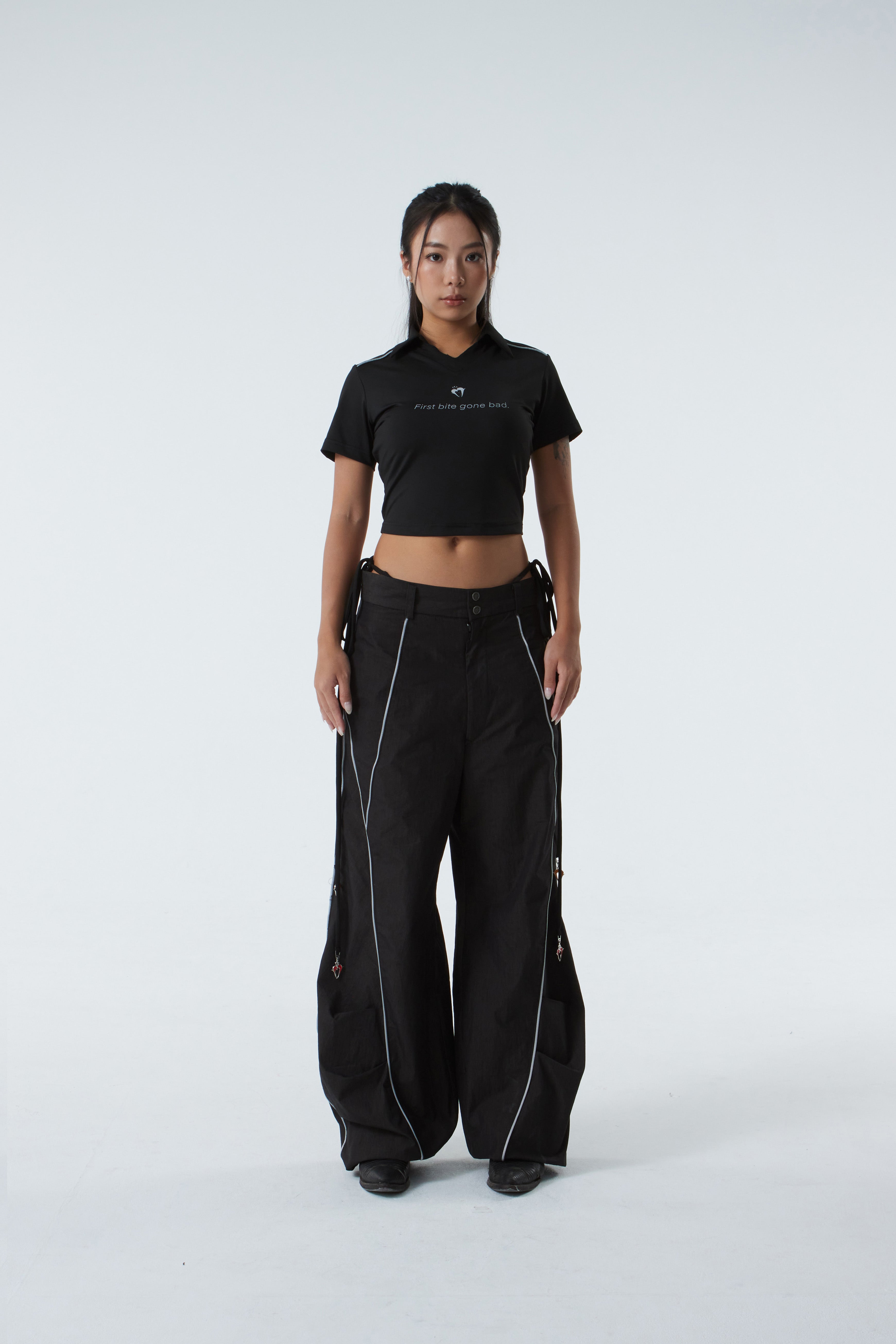 CROPPED POLO SHIRT (#BLACK)