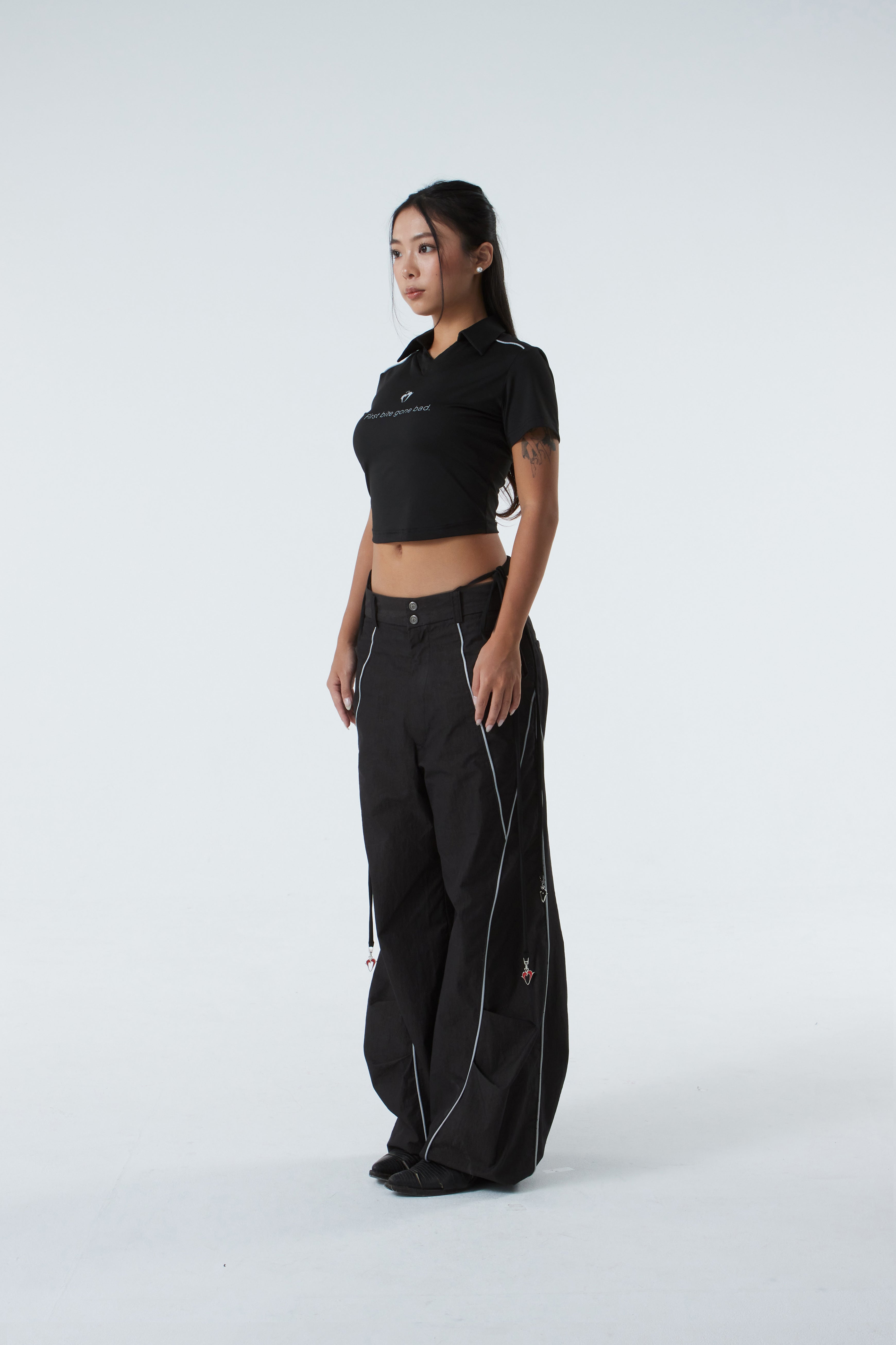 CROPPED POLO SHIRT (#BLACK)