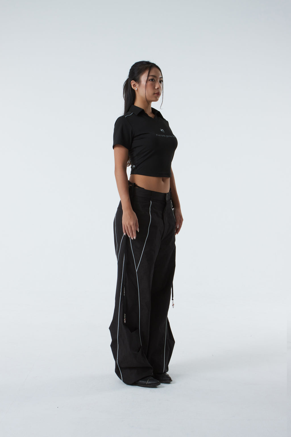 CROPPED POLO SHIRT (#BLACK)